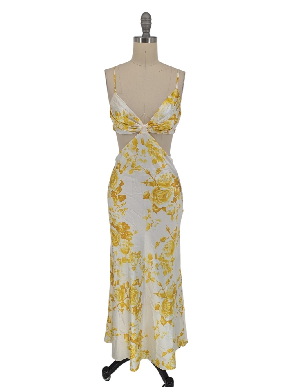 00556 All About May Floral Satin Midi Dress Yellow size 2 sexy evening wedding